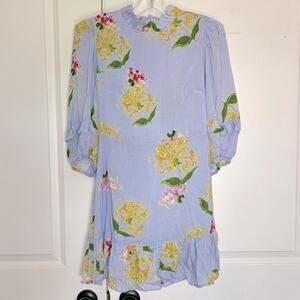 NWT Cynthia Rowley Tayla Ruffle Light Blue Floral Puff Sleeve Mini Dress 2